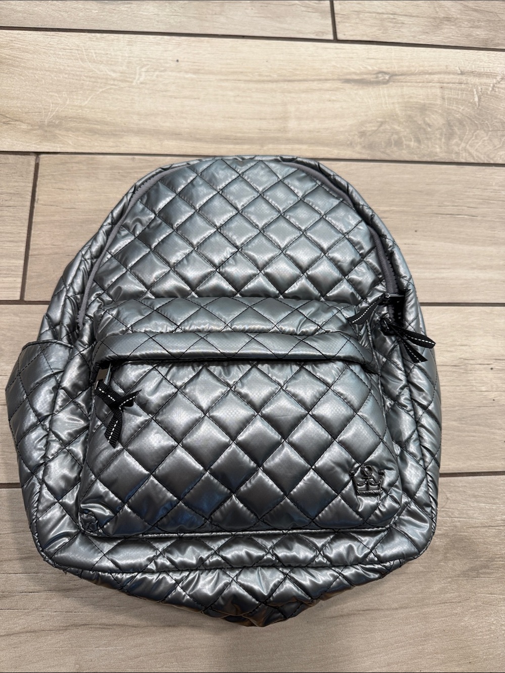 Oliver Thomas Quilted Metallic Silver Backpack